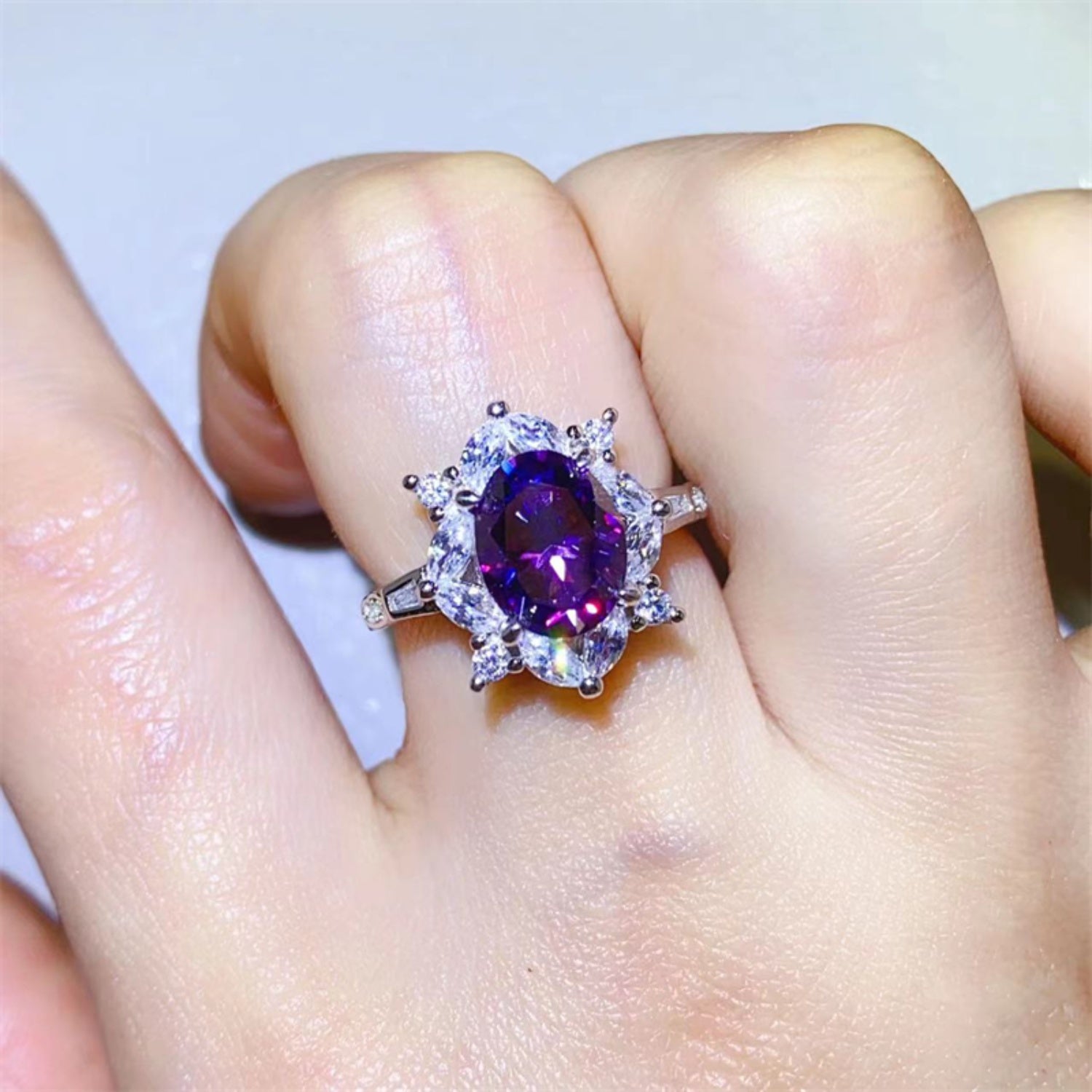 2 Carat Purple Oval-Cut Sparkala™ Pure Sterling Silver Ring