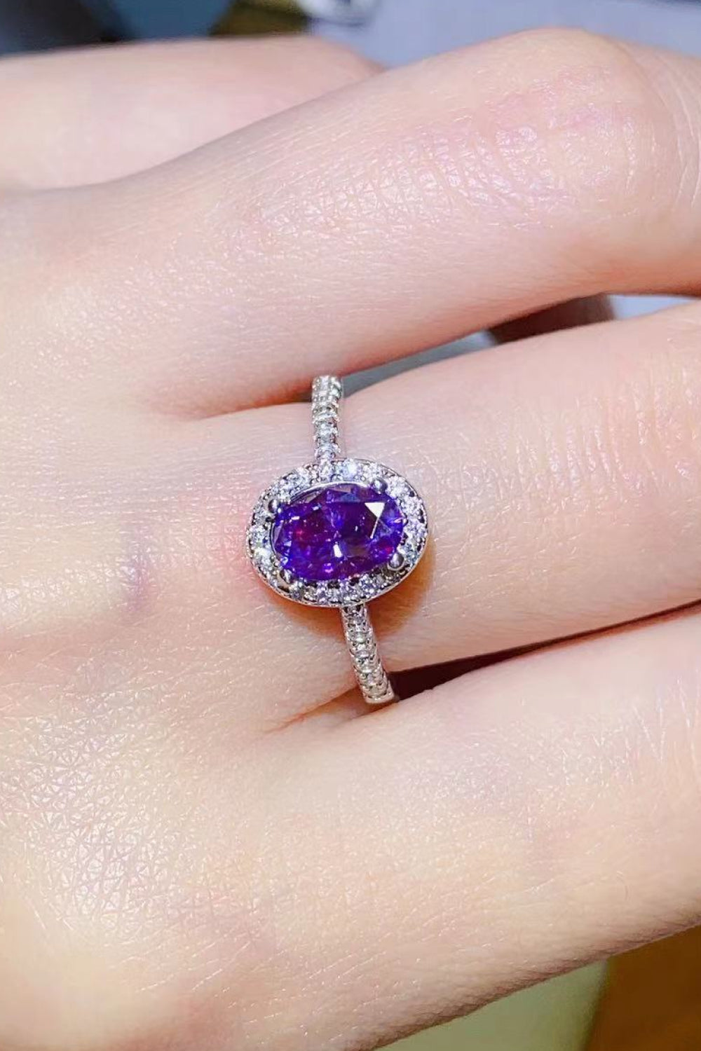 Platinum Over Pure Sterling Silver 1 Carat Purple Purple Oval-Cut Sparkala™ Ring
