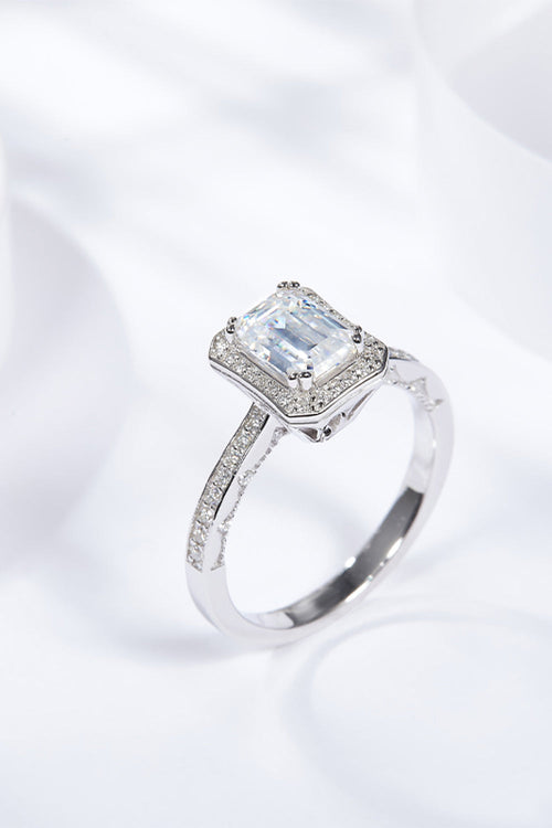 1 Carat Emerald-Cut Sparkala™ Platinum Over Pure Sterling Silver Halo Ring