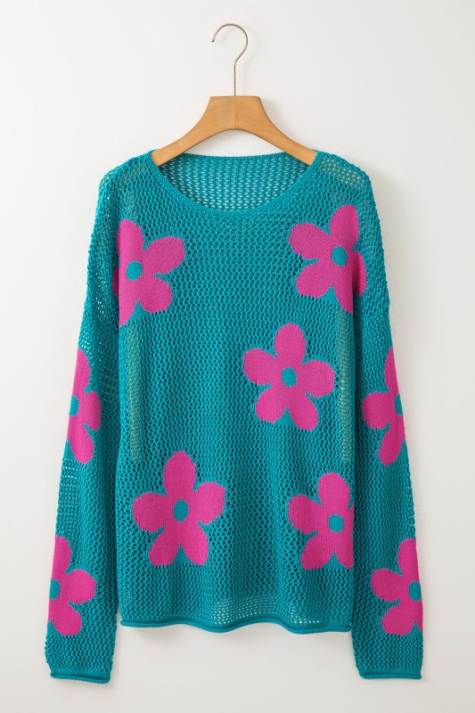 Floral Hollowed Knit Pullover Sweater