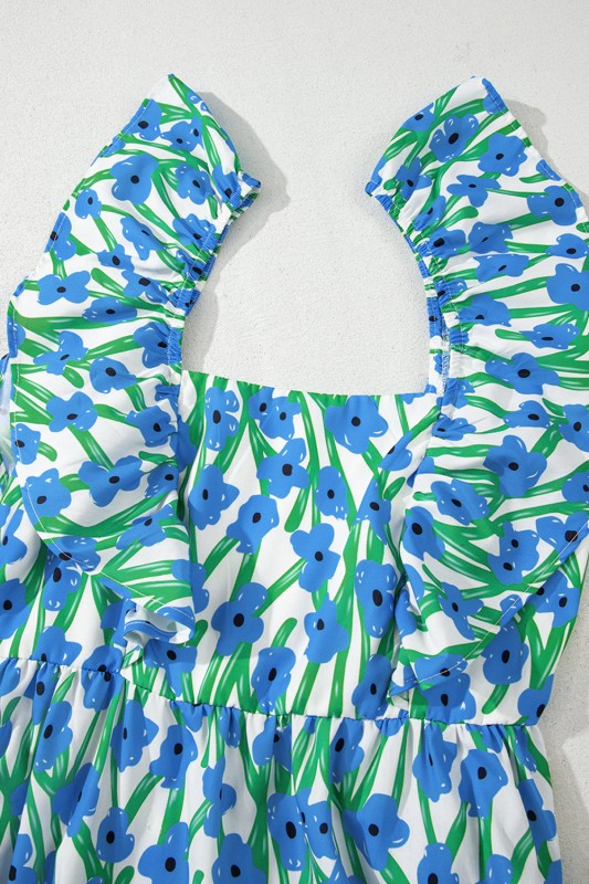 Floral Square Neck Ruffle Strap Maxi Dress