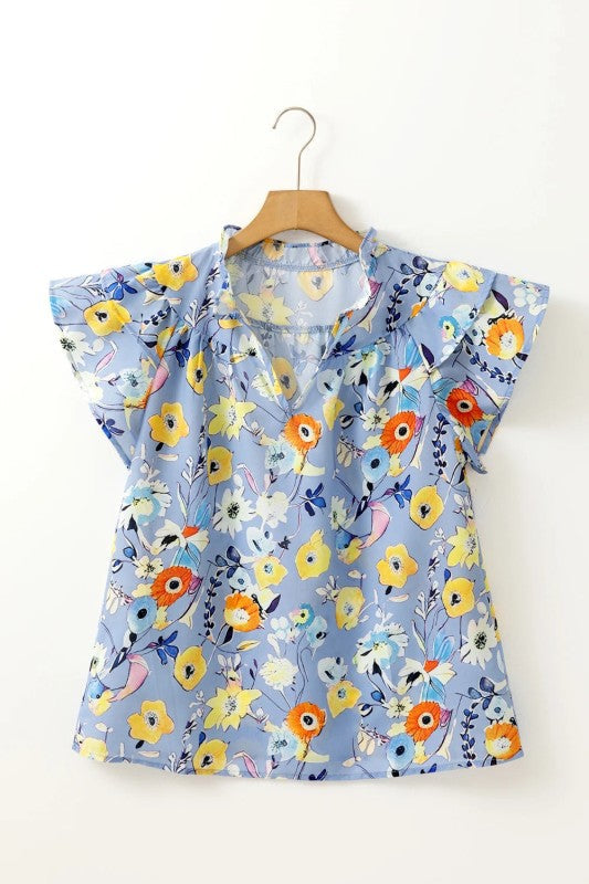 Floral Flutter Sleeve V-Neck Top