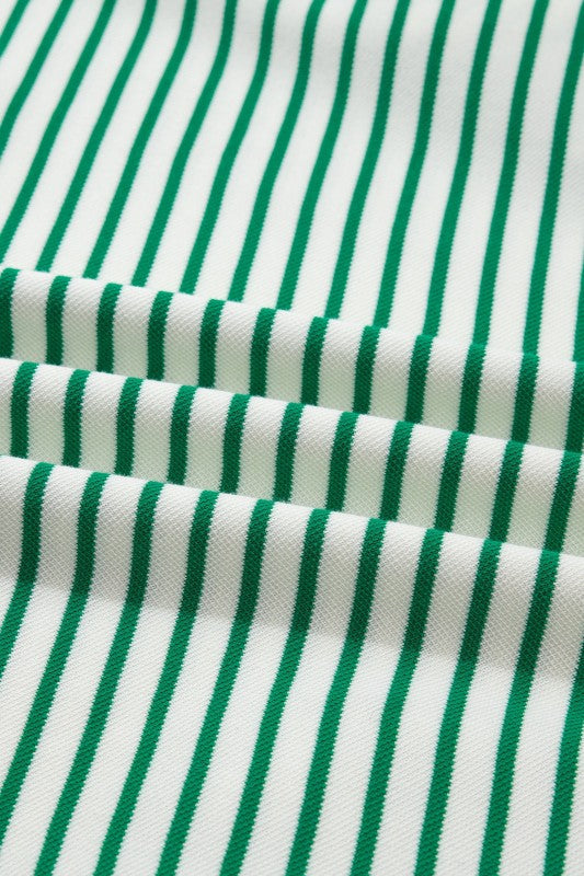 Stripe Quarter Zip Polo Collar T-Shirt Dress