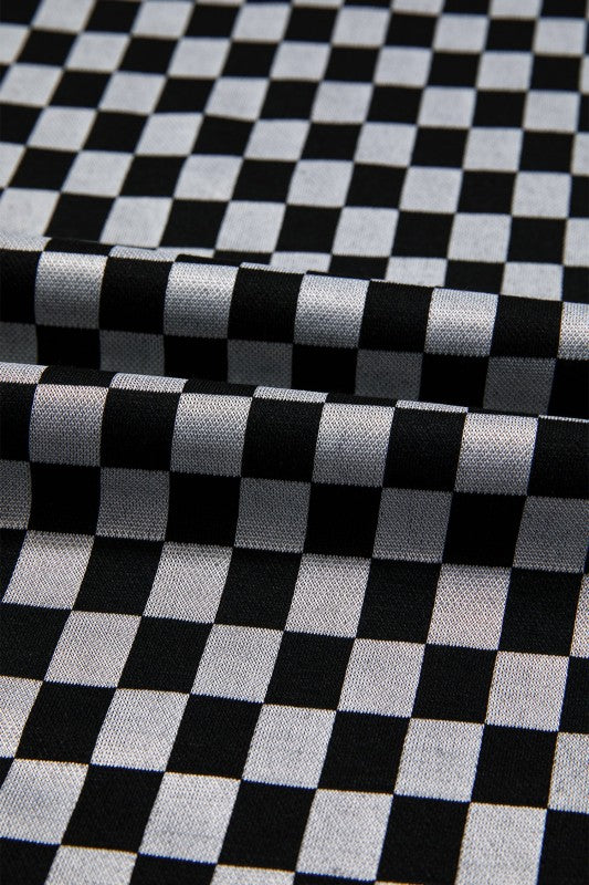 Checker Textured Patchwork Drawstring Waist Pants