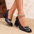 Plus Size Chunky Heel Square Toe Sparkling Style Plus Size Pumps
