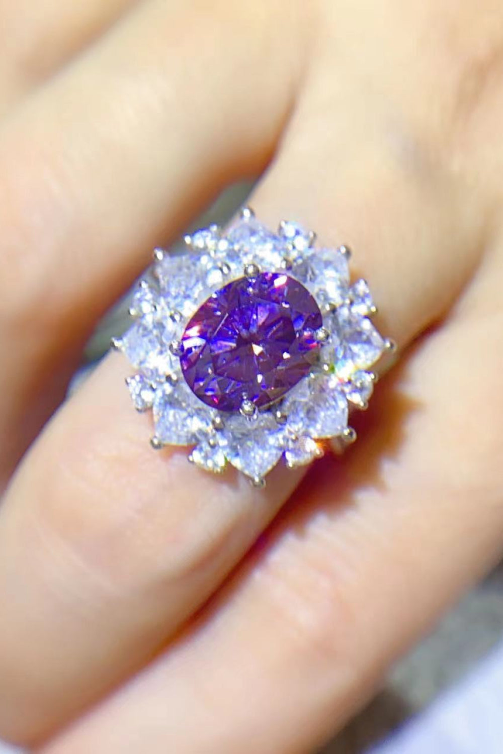 3 Carat Purple Oval-Cut Sparkala™ Platinum Over Pure Sterling Silver Ring