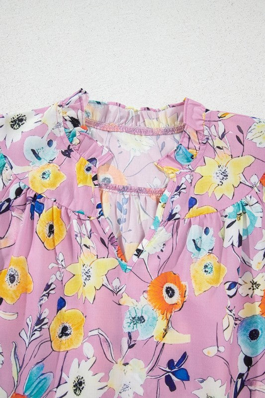 Floral Flutter Sleeve V-Neck Top