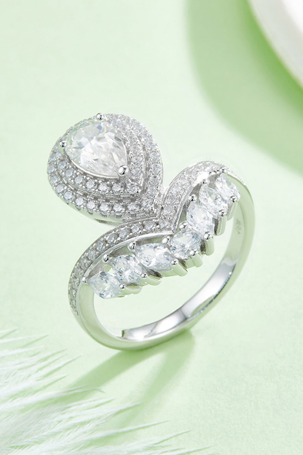 1 Carat Pear-Cut Sparkala™ Platinum Over Pure Sterling Silver Crown Ring