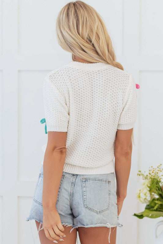 Bow Tie Crewneck Short Sleeve Sweater