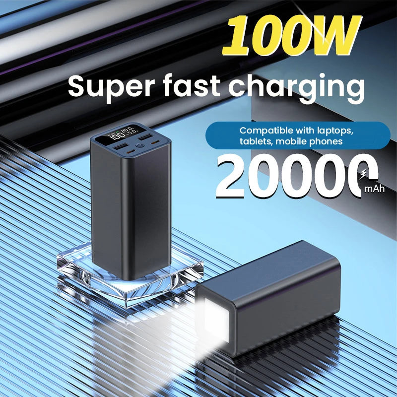 Super Mini 20000mah Laptop Power Bank Aluminum Fast Charge Mobile Power Station with 65W Output DC9V 12V Camping Light PD100W