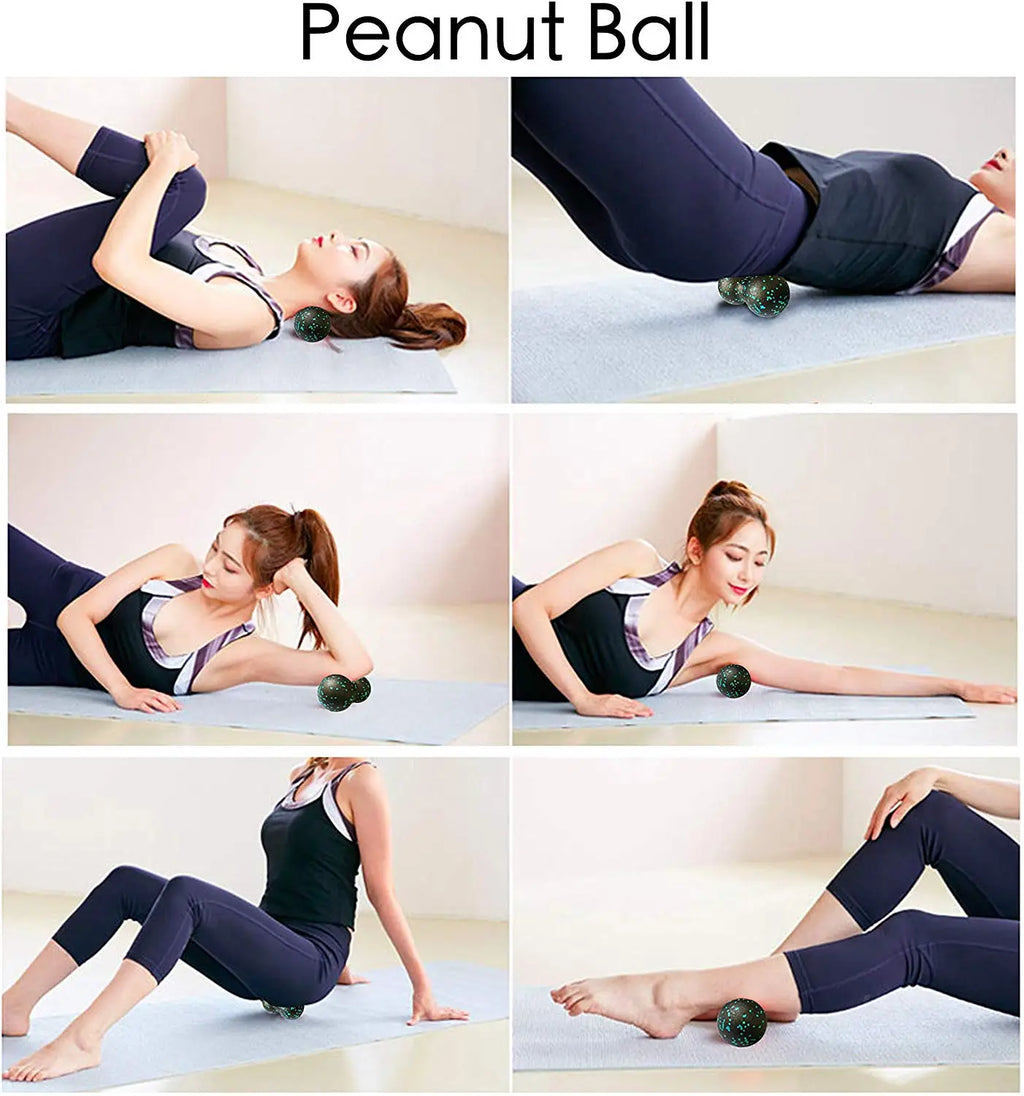 Peanut Fitness Massage Ball Set Yoga Roller Double Lacrosse Mobility Ball for Myofascial Physical Therapy Deep Tissue Massage