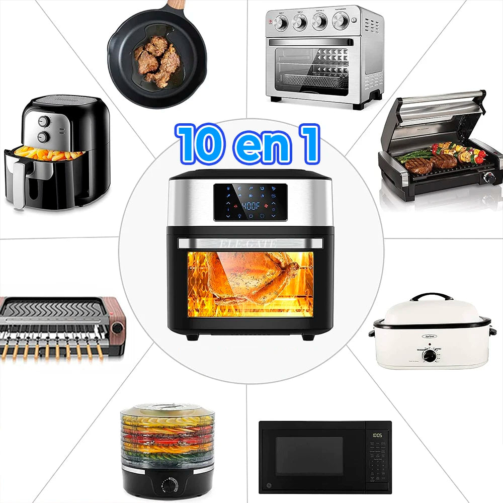 10-in-1 Digital Air Fryer Oven with 1800W Stainless Steel Housing for RV Outdoor Household Car Use in French & Dutch