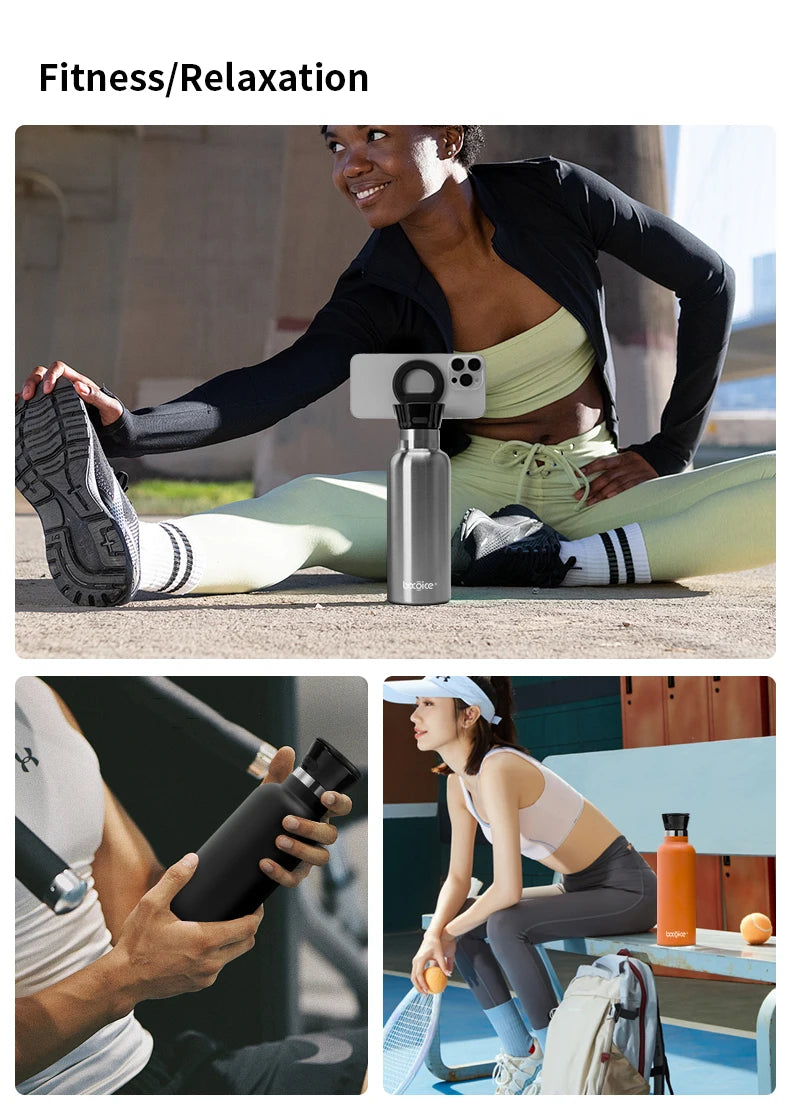 3 in 1 Bluetooth Speaker Water Bottle Stainless Steel 12OZ 18.6OZ with Magnetic Phone Stand Stick 6W MagBottle Speaker Sporting