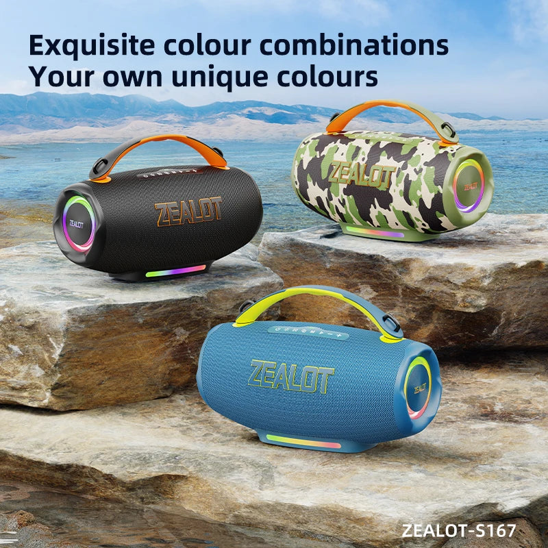ZEALOT S167 100W Portable Wireless Speaker with Deep Bass Long Playtime Waterproof for Outdoor Indoor, Supports AUX/TF Card/USB