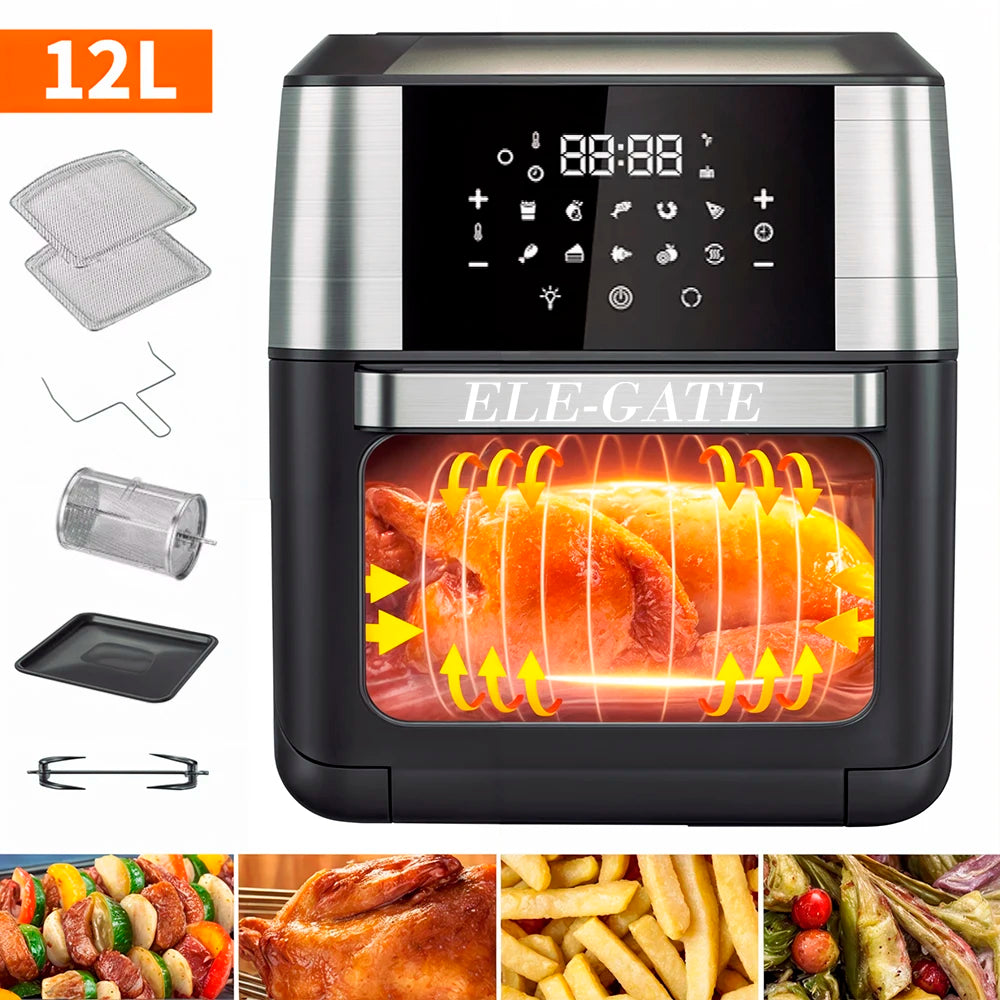 10-in-1 Digital Air Fryer Oven with 1800W Stainless Steel Housing for RV Outdoor Household Car Use in French & Dutch