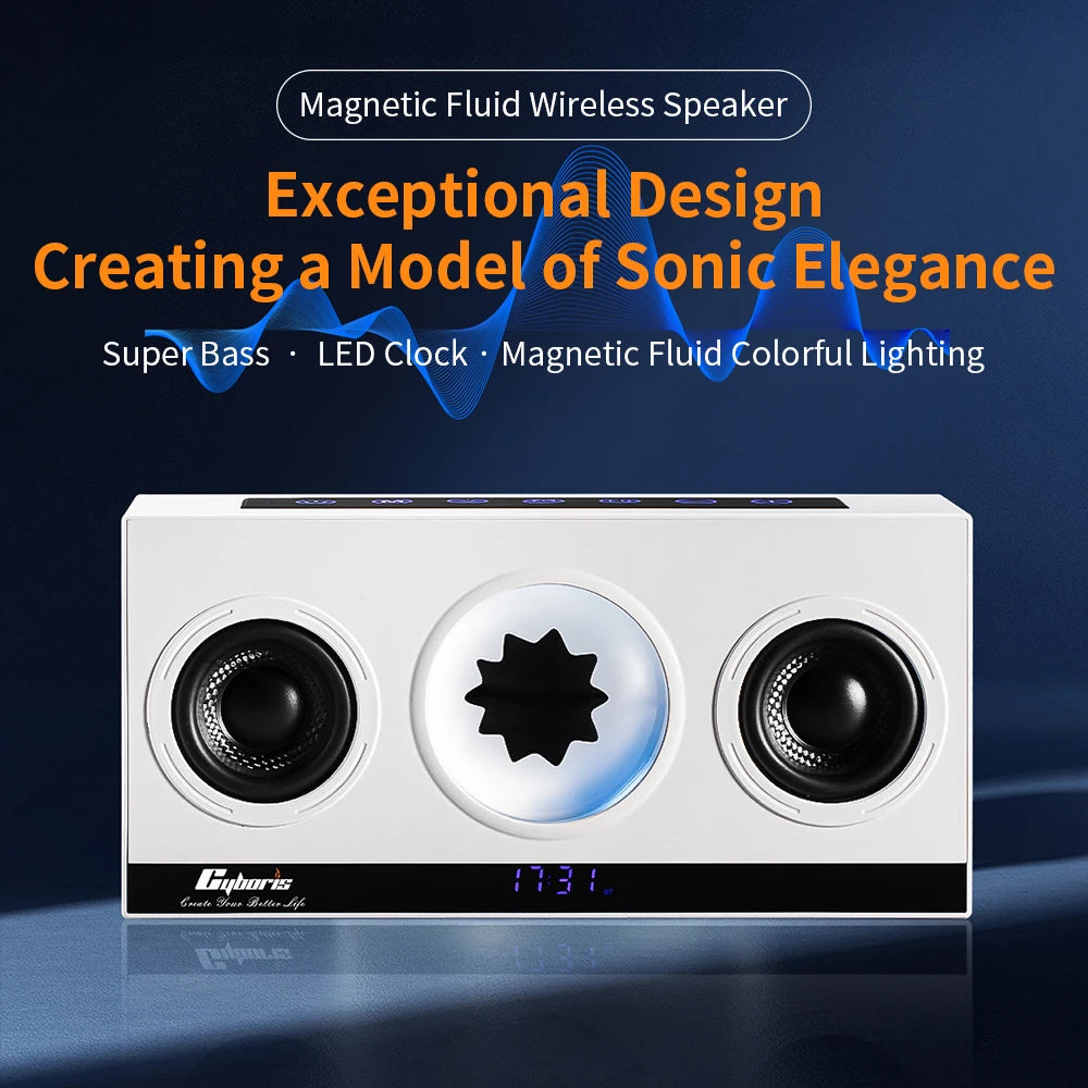B1 Magnetic Wireless Speaker, Dancing Ferrofluid with Music Rhythm Portable Speaker with Alarm Clock Function Support TWS TF USB
