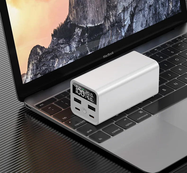Super Mini 20000mah Laptop Power Bank Aluminum Fast Charge Mobile Power Station with 65W Output DC9V 12V Camping Light PD100W
