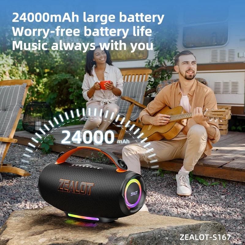 ZEALOT S167 100W Portable Wireless Speaker with Deep Bass Long Playtime Waterproof for Outdoor Indoor, Supports AUX/TF Card/USB