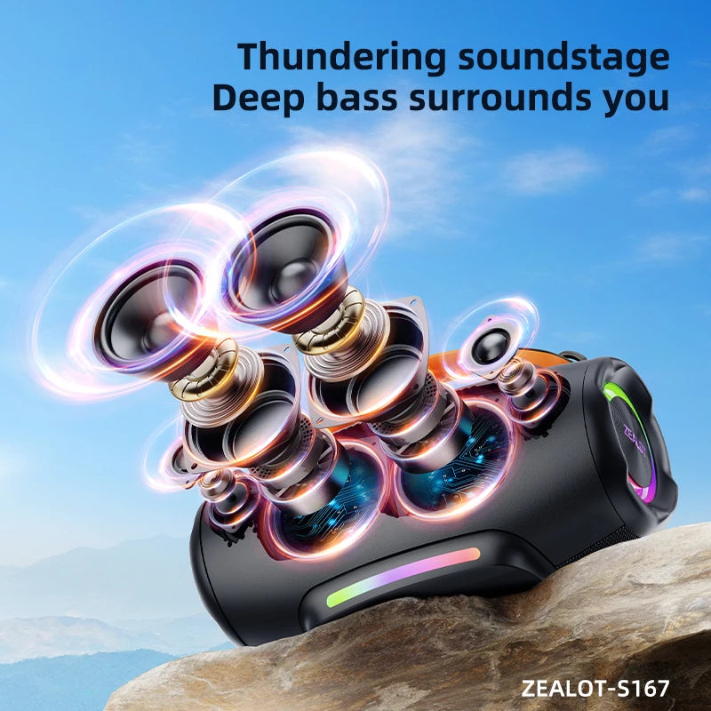 ZEALOT S167 100W Portable Wireless Speaker with Deep Bass Long Playtime Waterproof for Outdoor Indoor, Supports AUX/TF Card/USB