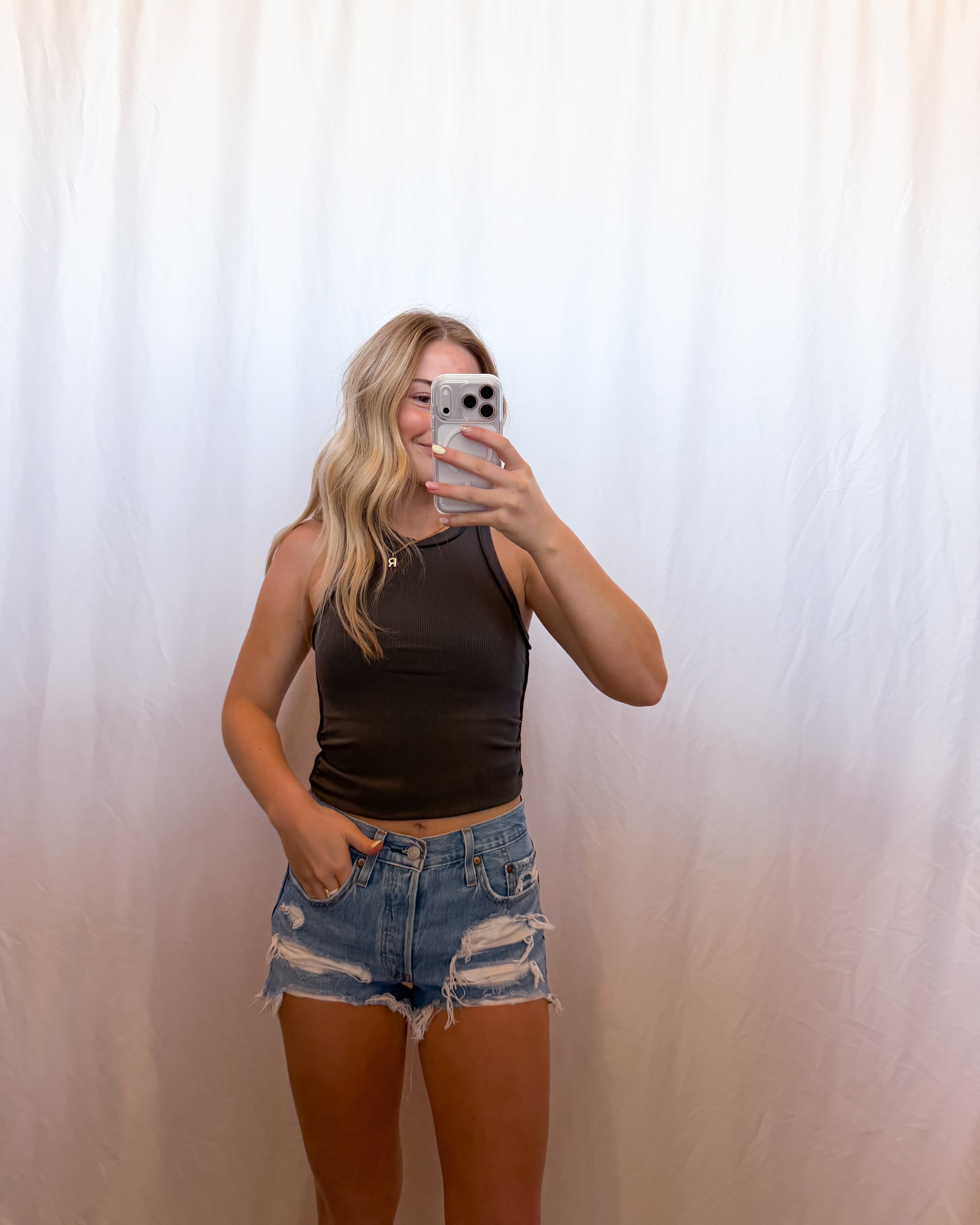 Mae Ribbed Tank in Charcoal