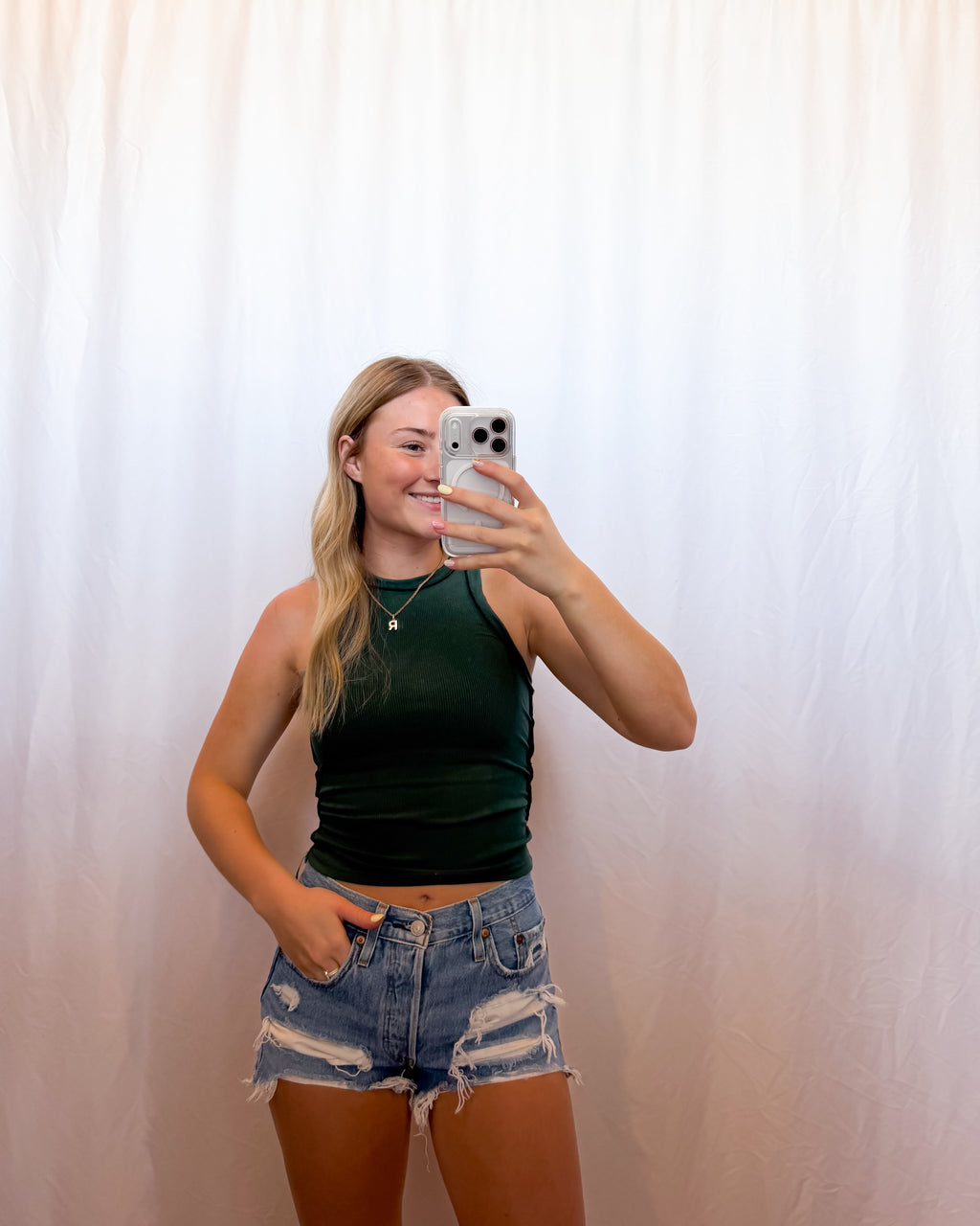 Mae Ribbed Tank in Hunter Green