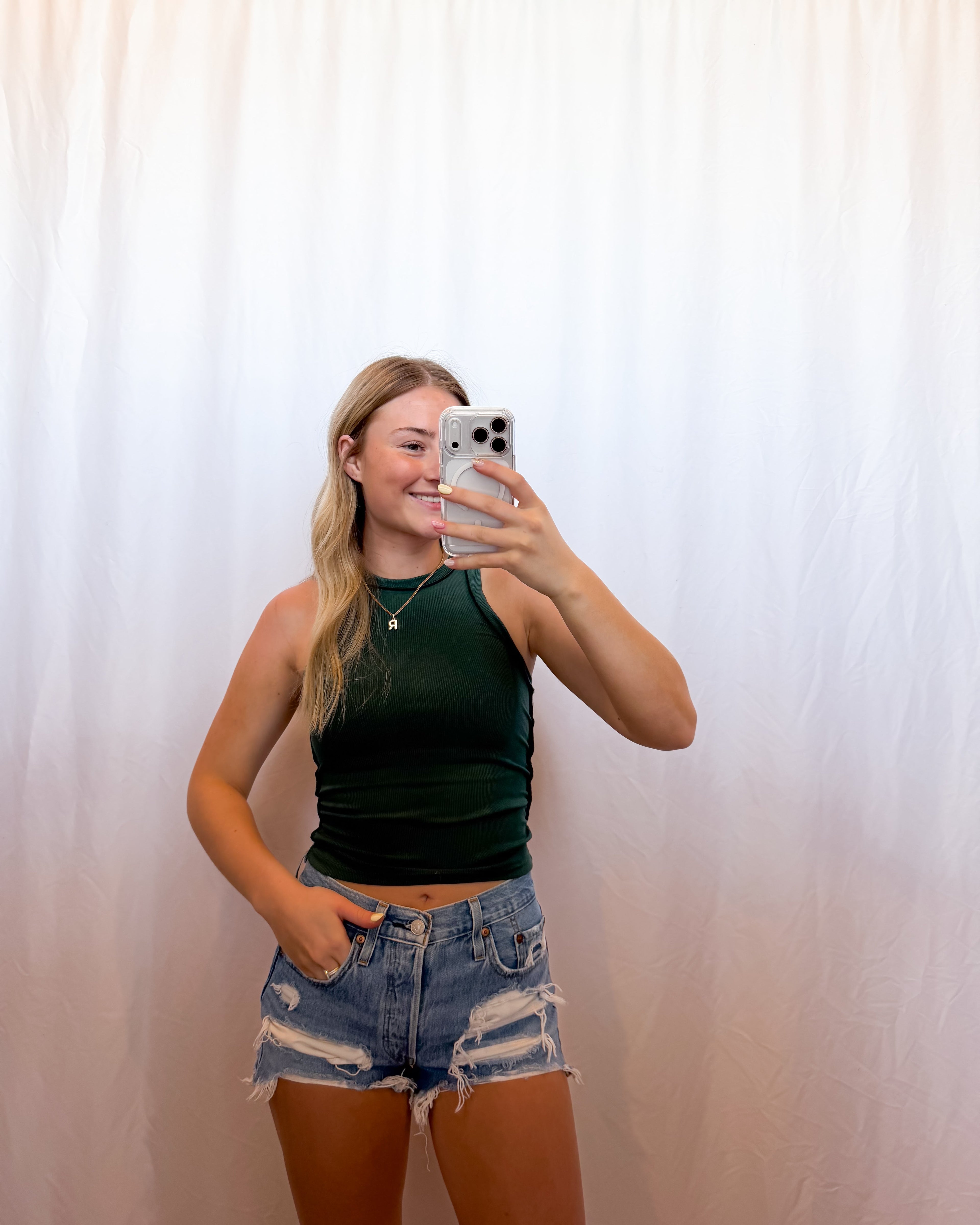 Mae Ribbed Tank in Hunter Green
