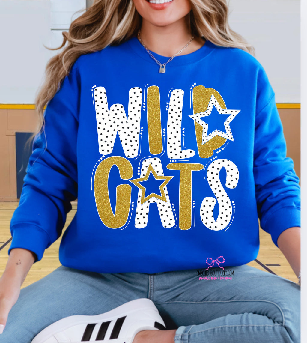 Wildcats Faux Glitter Dotty Alpha - Royal tee, sweatshirt or hoodie