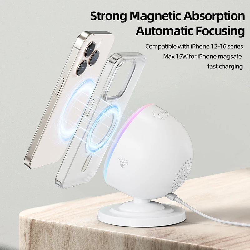 Best Selling Products 2025 15W Output Power Three-in-One Wireless Charger with Speaker and RGB Night Light Wireless Charging