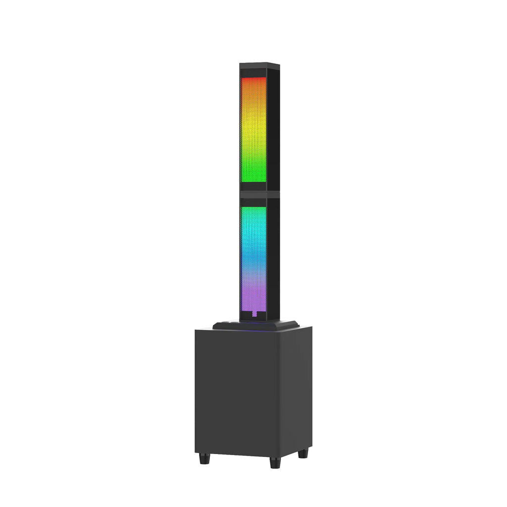 BS-68 45W Karaoke TV Soundbar with Subwoofer, RGB Lighting, 2 Wireless Microphones, Home Theater Party Speaker