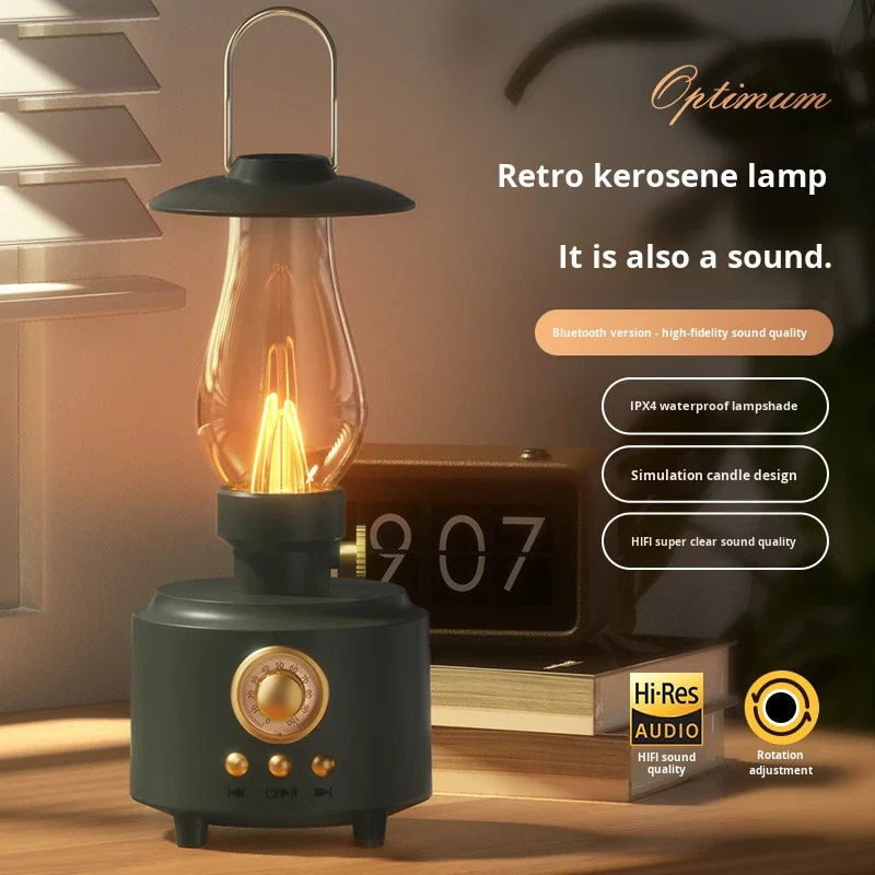 New Kerosene Lamp Retro Bluetooth 5.3 Speaker Outdoor Portable Flame Camping Atmosphere Light Table Small Night Light