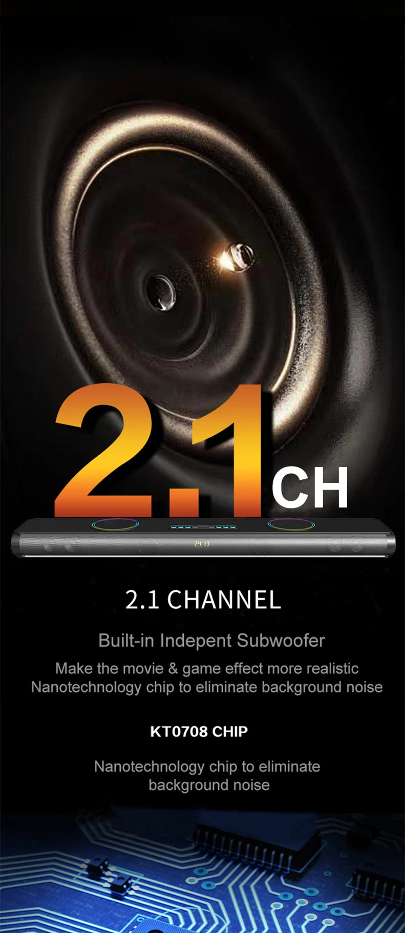 2.1CH Bluetooth Indoor Home Theatre Soundbar With Built-In Subwoofer for Home Theatre Use