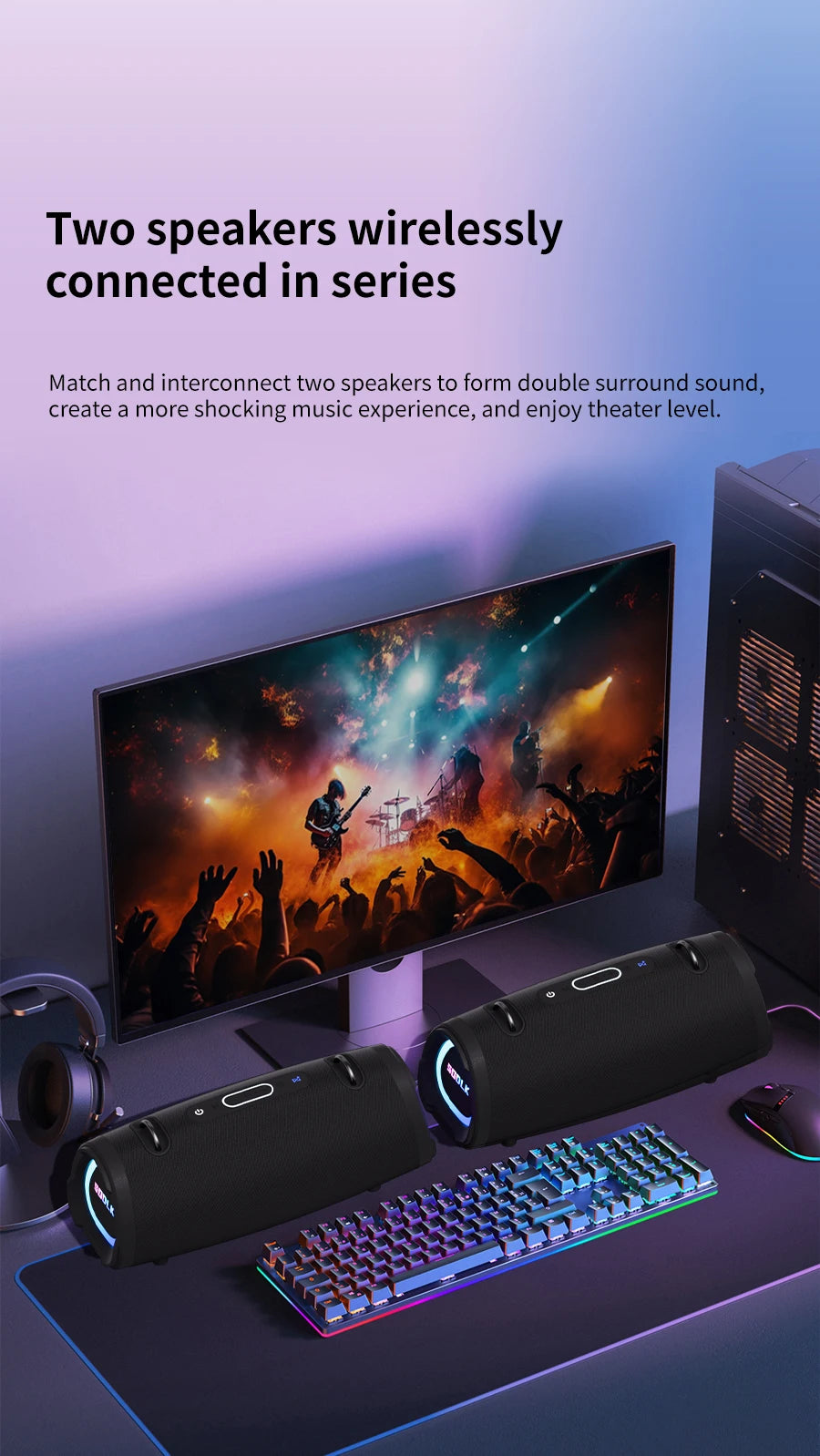 SODLK T90K 100W Karaoke Machine with 2 Wireless Microphones, IPX6 Waterproof Speaker with Shoulder Strap Supports USB, AUX, TWS