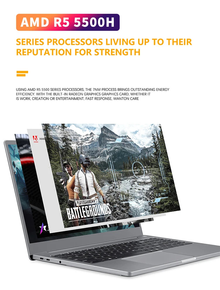 WPNA Amd Ryzen5 5500H 16GB DDR4 512GB SSD 15.6 Inch FHD 144Hz Metal Laptop Win11 Pro for Gaming Business