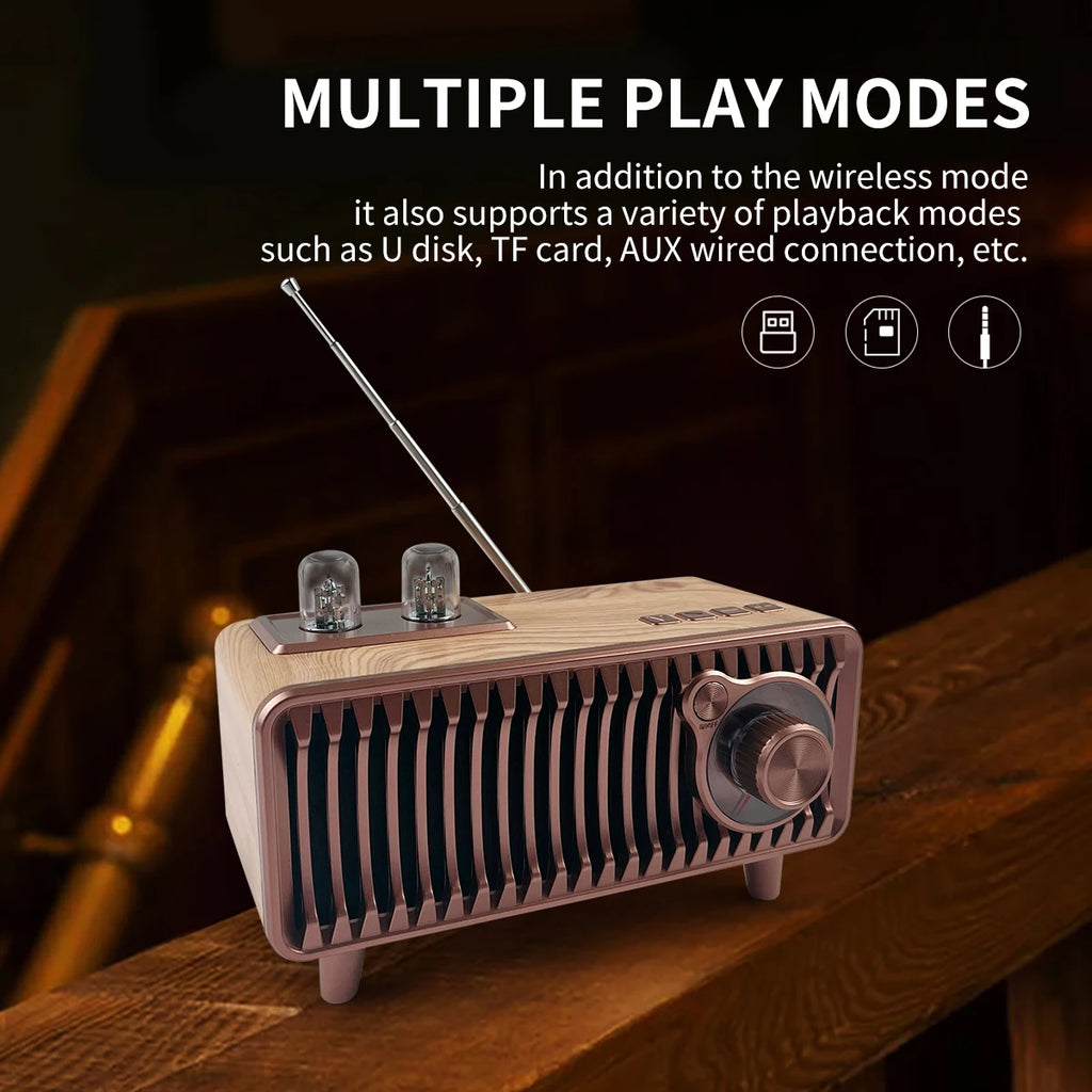 Retro Wireless Speaker Vintage Radio Walnut Wood Rotary FM Radio 20W with U Disk/TF Card/Aux Music Player Function