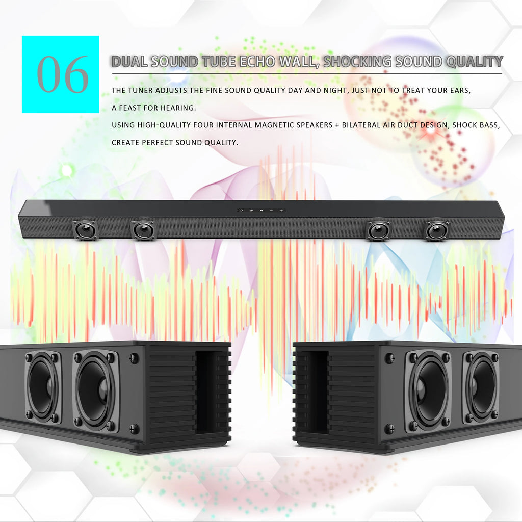 BS-18A Sound Bars for TV with FM, 54W Wireless Soundbar Speaker V5.0 Home Theater Surround Sound System TF Card/Aux/RCA