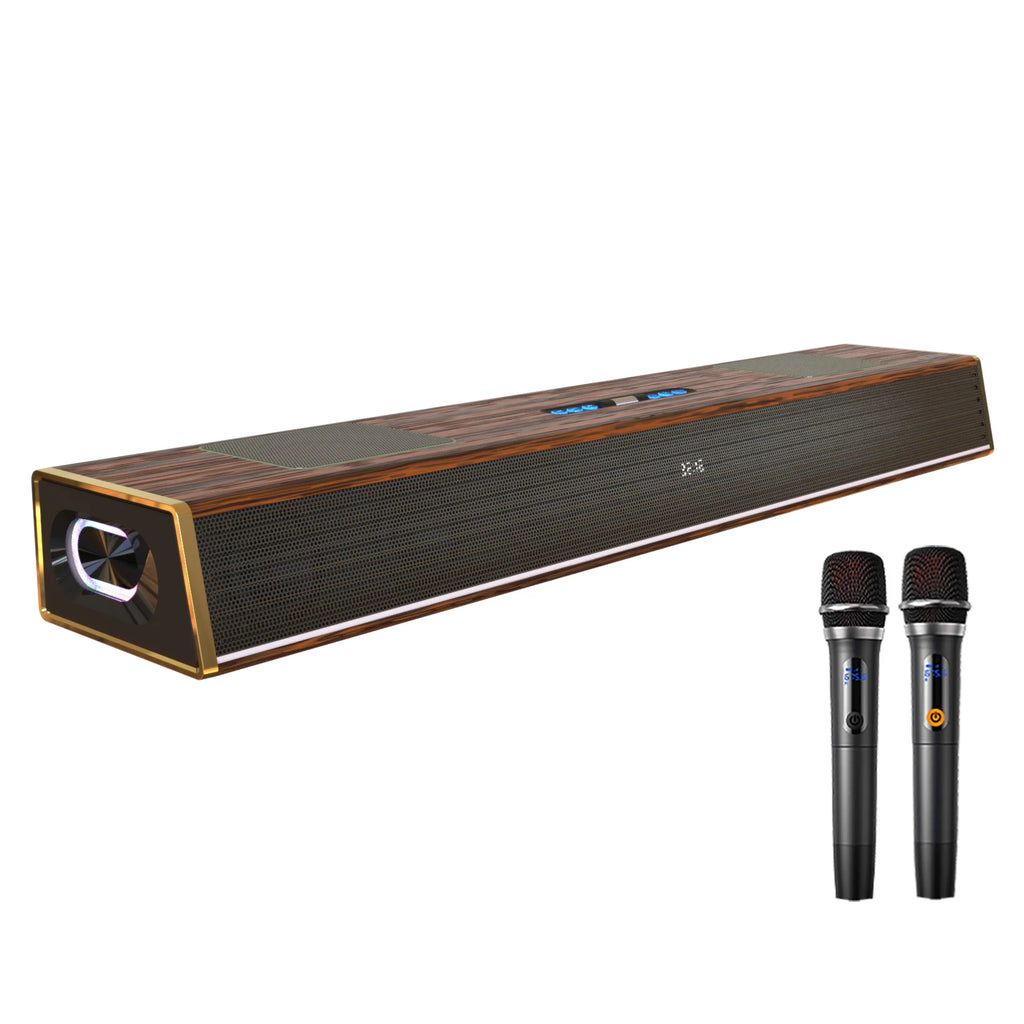 2.1CH for Bluetooth Home Karaoke Theater System Family-friendly with Built-in Subwoofer & Wireless Wood & Plastic Microphone
