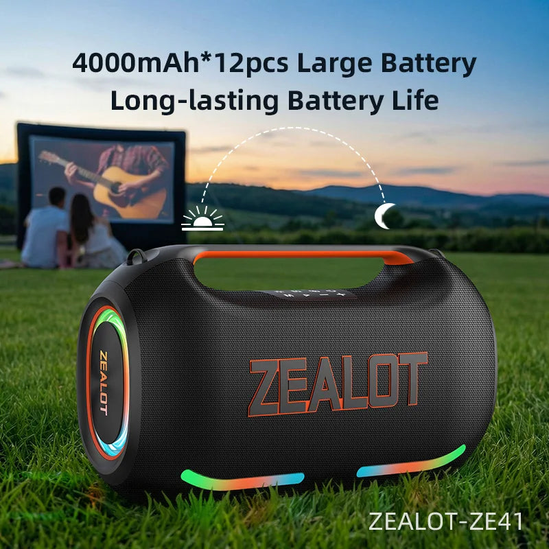 ZEALOT ZE41 250W Portable Speaker IPX6 Waterproof Speaker with RGB Light, OTG, EQ, APP, Powerful Bass Outdoor Speaker for Party