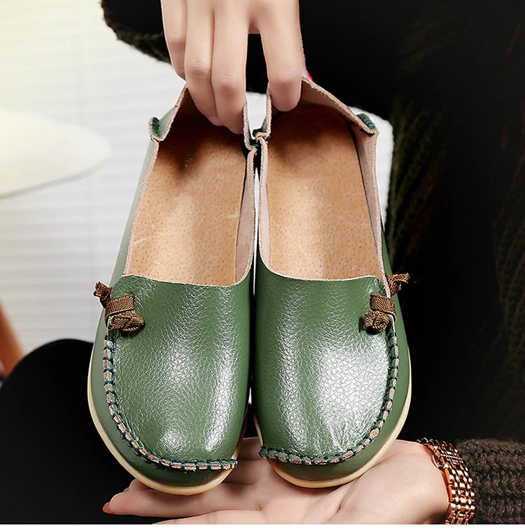 Women's Leather Shoes Flat Bottom Ladies Casual Mom Shoes Soft Loafers Women's Shallow Summer Comfort Flats Nursing Shoes Female