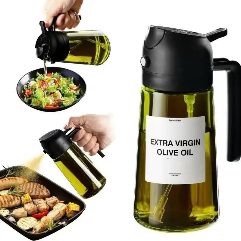 16oz BBQ Cooking Jar Kitchen Salad Barbecue Air Fryer Oil Dispenser Bottle 2 in 1 Olive Oil Sprayer Glass Botlles