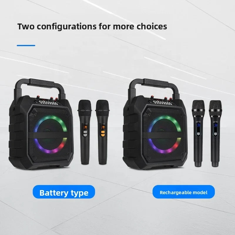 Portable 6.5 Inch Wireless for Bluetooth Speaker RGB LED Integrated Outdoor Karaoke Loudspeaker Dual Microphone Deep Bass