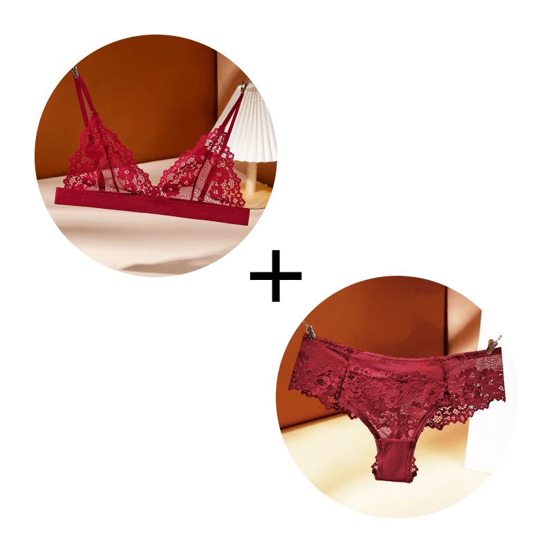 1 Set Women's Lingerie Sexy Lace Bra Thongs Set Woman Underwear Bralette Push Up Tube Tops Bras Panties Suit For Lady BANNIROU