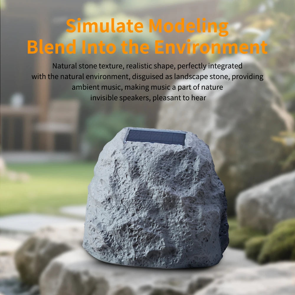 Rock BT 5.3 Speaker Connect, Stone, Wireless Outdoor , 22-Hour Battery Life, with Solar Charging, IP65 Water & Dust Resistant