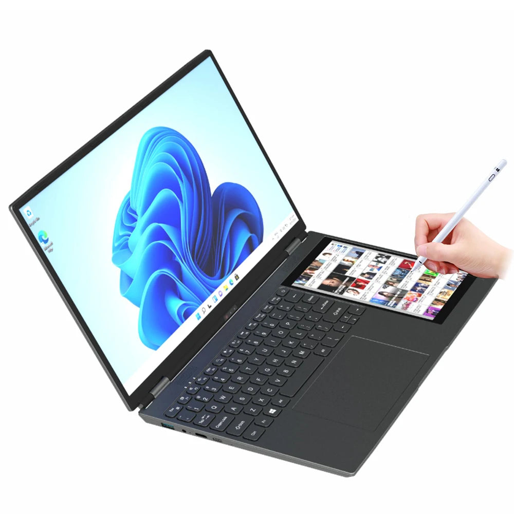 Factory Brand New 15.6"+7" Dual Touch Screen  Face Recognition Business Laptops Intel N95 CPU Portable Ultrabook Aluminum Laptop