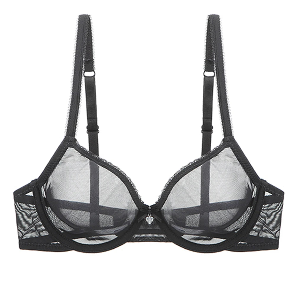 YANDW Brown Bras Panties Sale Separated Transparent Mesh See Through Stretch Women Sexy Lingerie Big Plus Size BH Set 3 Colors