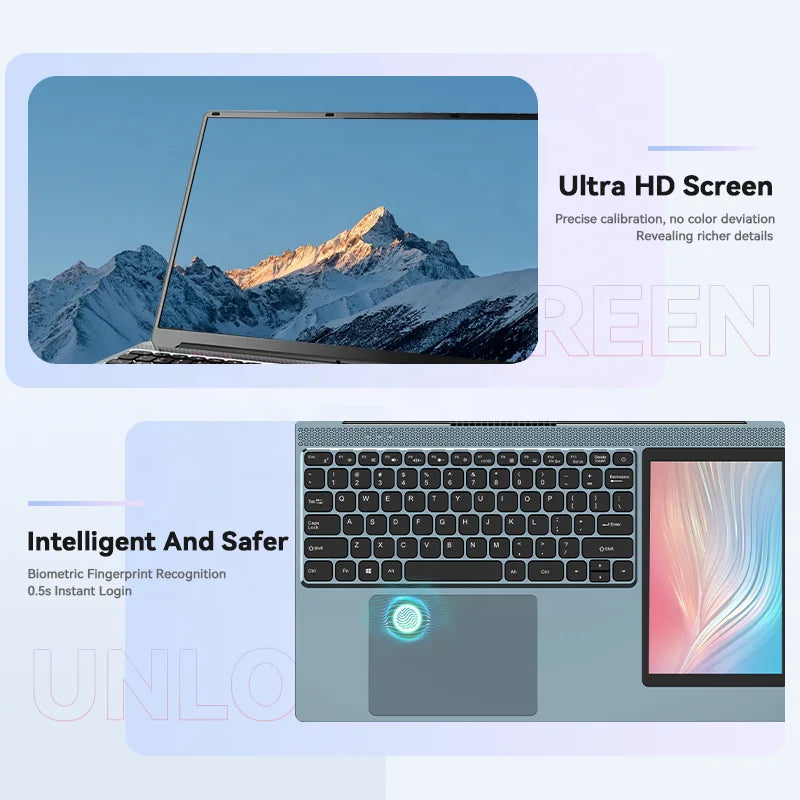 CPU N100 Business Laptops 15.6Inch + 7inch Dual Screen Laptop Touchscreen 1920x1080 IPS Brand New Bulk Purchase Computer Pc