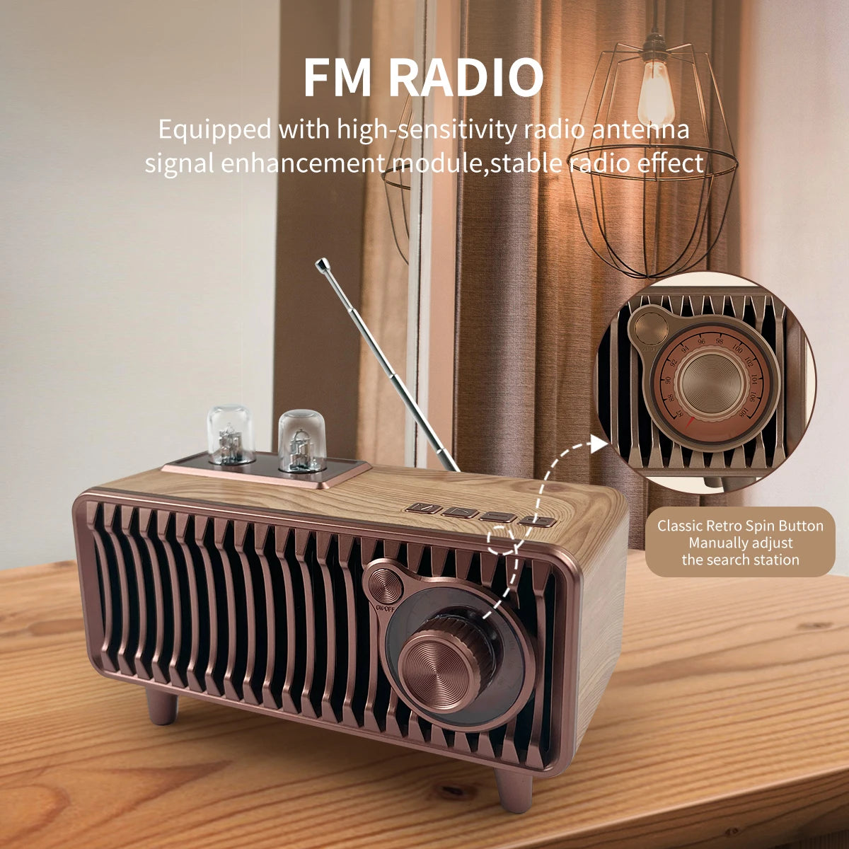 Retro Wireless Speaker Vintage Radio Walnut Wood Rotary FM Radio 20W with U Disk/TF Card/Aux Music Player Function