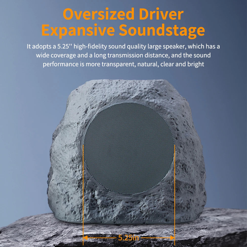 Rock BT 5.3 Speaker Connect, Stone, Wireless Outdoor , 22-Hour Battery Life, with Solar Charging, IP65 Water & Dust Resistant