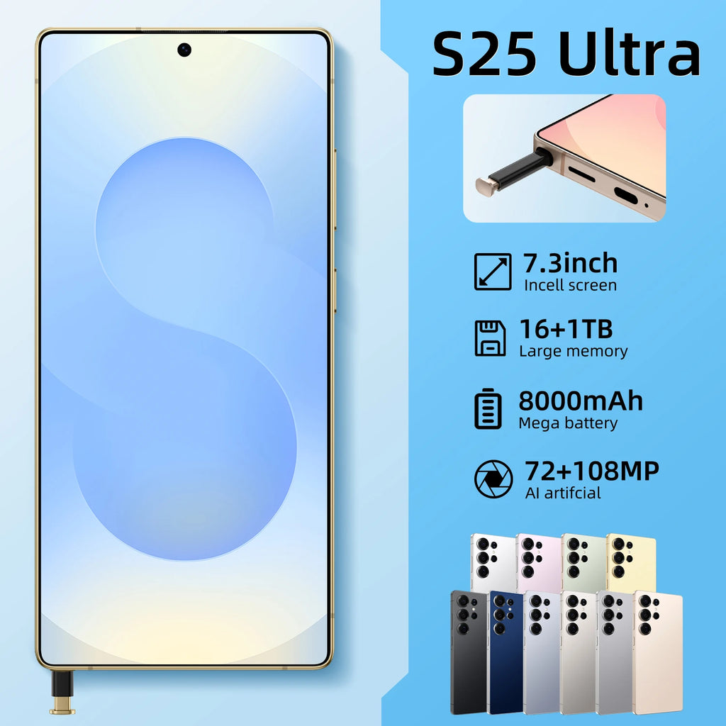 Free Shipping Hot Selling S24 S25 5g Smartphone 108mp Rear Camera 128gb/256gb/512gb/1tb Storage Hd Screen Wholesale Cell Phones