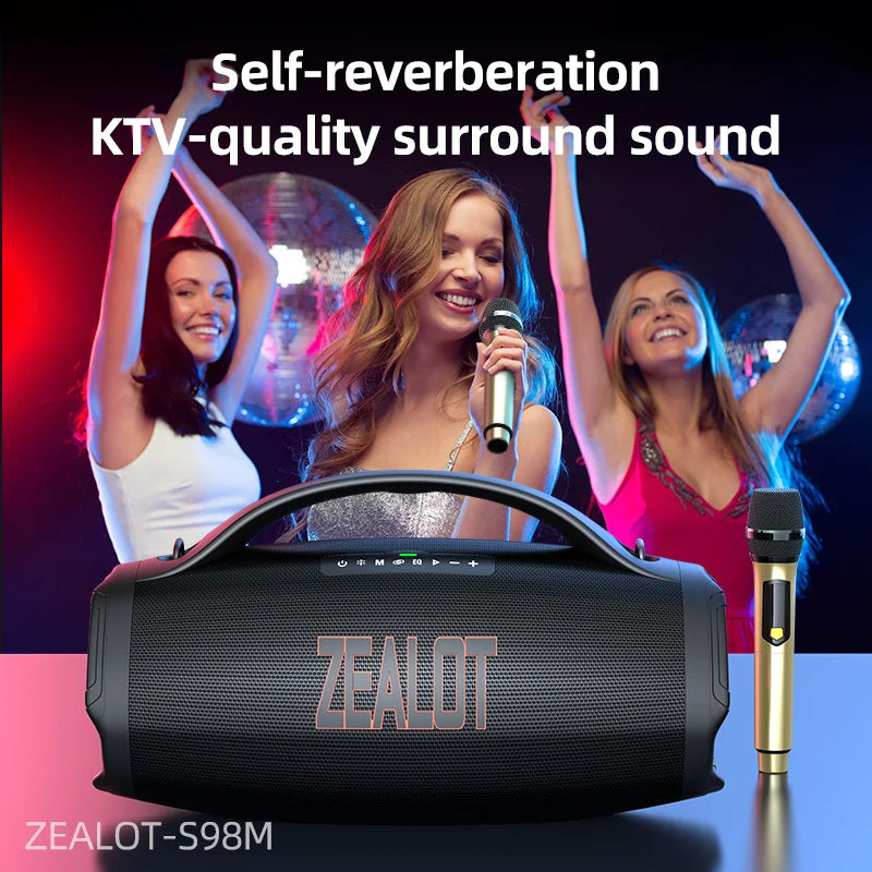 ZEALOT S98M Portable Speaker with 2 Wireless Microphones with Lights, Karaoke Microphone Supports USB/TF/AUX for Home Party