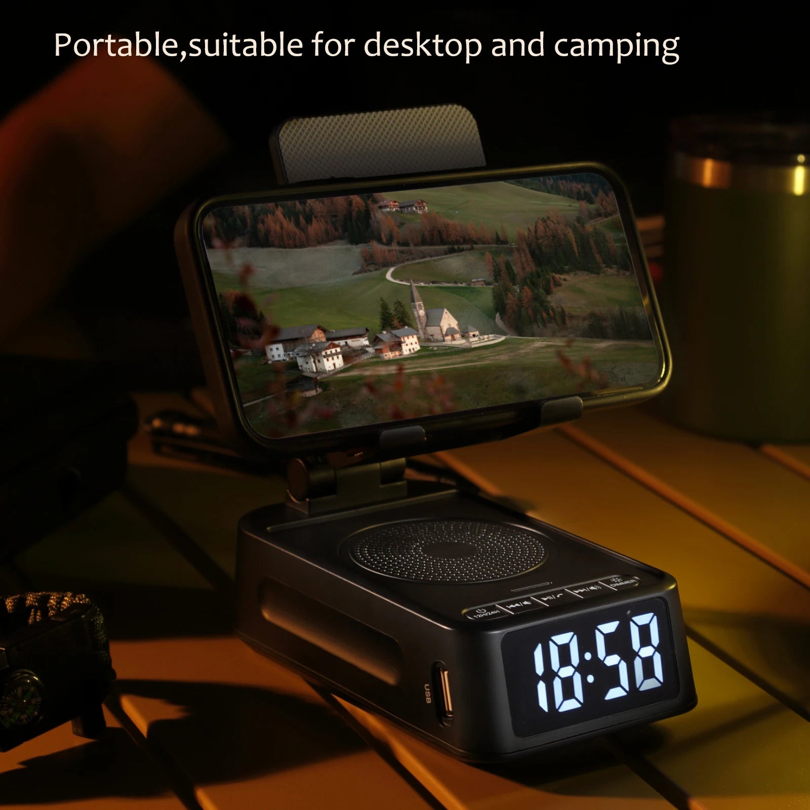 Cell Phone Stand with Wireless Speaker and Anti-Slip Base HD Surround Sound Perfect for Home  with Blue Tooth Speaker for Desk